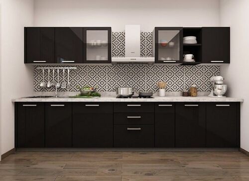Italian Moduler Kitchen - Wood, Brown, Swing Door | Durable, Eco-Friendly, Corner Basket, Drawers, Kitchen Rack