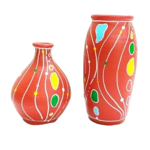 Red Wheel Throwing Classy Painted Terracotta Pots - Terracotta, Standard Size, Red | Eco Friendly, Home Decor