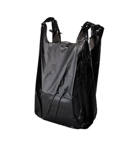 Plastic Packaging Bag - Plastic Standard Black, W Cut Handle | Recyclable, Lightweight, Liquid Resistant, Single Compartment