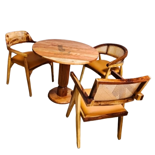 Wooden Table Set - Teak Standard Size Brown | Easy to Clean Eco-Friendly Stylist Termite Free Polished Finish