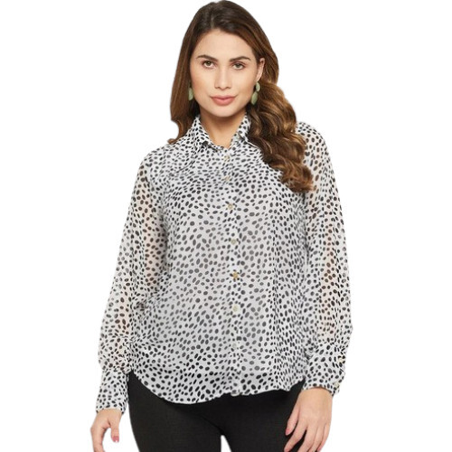 Relaxed Button Cuff Printed Georgette Casual Shirt for Ladies