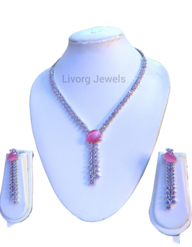 American Diamond Necklace Set - Stone Type: Cubic Zirconia