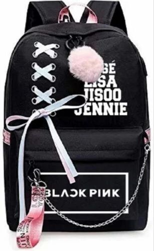 Ladies Printed Black Nylon Backpack