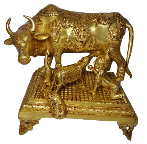 Spiritual Brass Kamdhenu Cow Idol With Calf