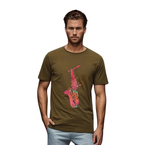 Olive Green Men Typography Round Neck Polyester T-Shirt - Age Group: Adult