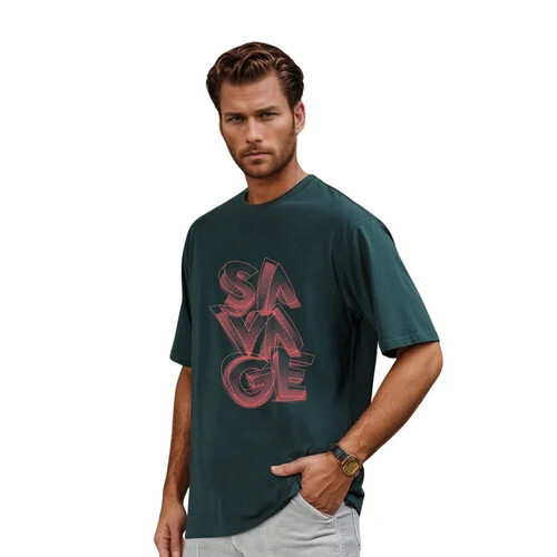 Printed Men Typography Round Neck Polyester T-Shirt - Age Group: Adult
