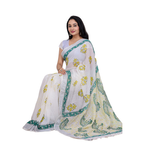 Cotton Linen Saree - Color: White