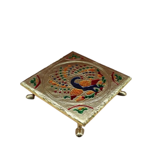 Wooden Patla - Wooden, Golden, Square, 4 Legs | Grade A