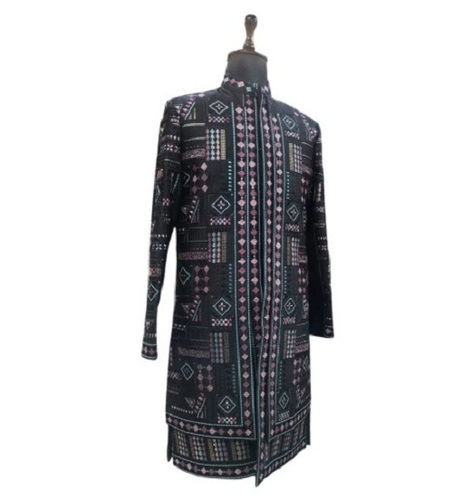 Men Black Embroidered Indo Western