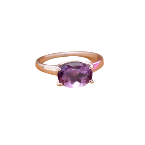 925 Sterling Silver Amethyst Silver Amethyst Gemstone Ring - Gender: Women