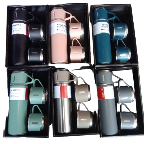 Double Wall Stainless Steel 500ml Vacuum Insulated Water Bottle With 2 Cups