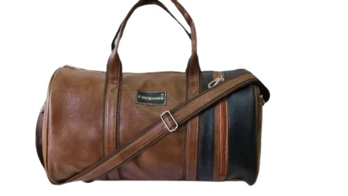 Synthetic Leather Duffle Bag - Color: Brown