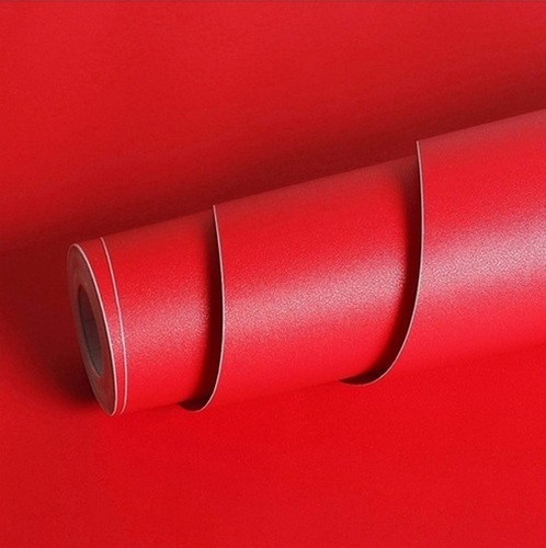 Living Room Wallpaper - PVC Material, Standard Size, Rectangular Shape, Red Color | Waterproof, Easy to Install, Modern Style, Plain Pattern