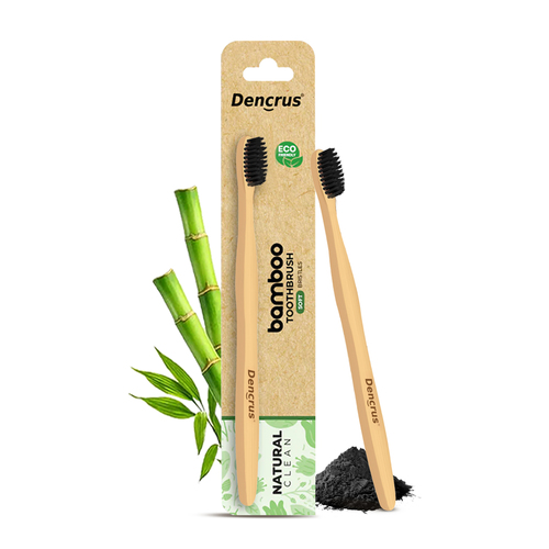 Dencrus Natural Clean Bamboo Toothbrush With Charcoal Bristles Pack Of 3 - Color: Beige