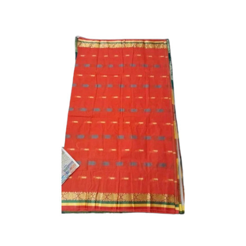 Casual Wear Bengali Tant Pure Cotton Saree - Color: Orange