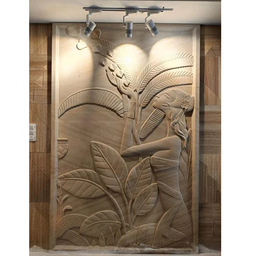 Mint Sandstone 3d Cnc Engraved Lady Nature Mural Panel