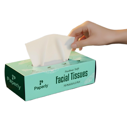 Paperly Feather Soft Facial Tissue Paper Box 70 Pulls - Color: White