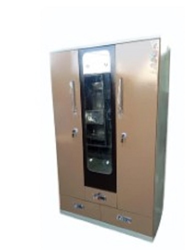 Steel Almirah With Mirror - Steel, Standard Size, Brown | Modern Appearance, Durable, Glass and Metal Materials, 1 Year Warranty