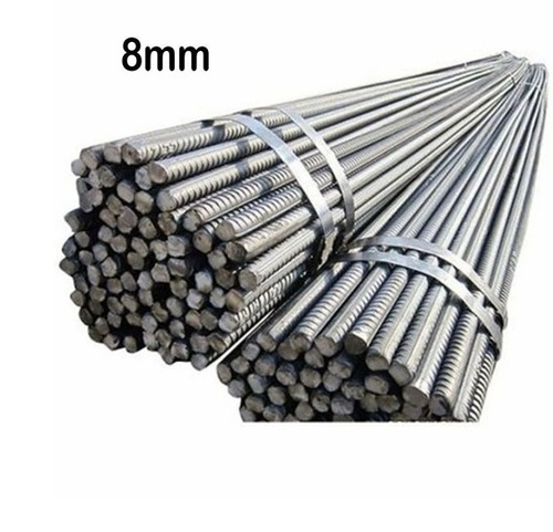 8mm Tmt Bars - Mild Steel, 8 Millimeter (mm) Thickness, Gray, Round Shape | High Tensile Strength, Long Life Durability, Corrosion & Rust Resistance