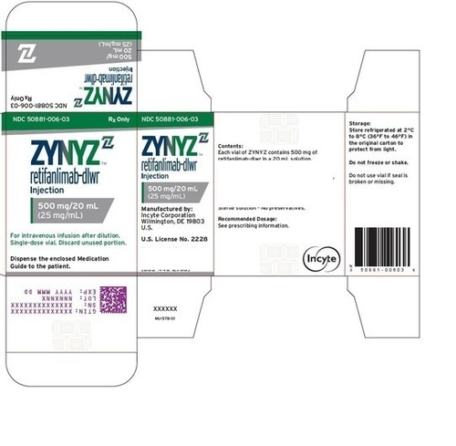 Zynyz Retifanlimab Dlwr Injection - Expiration Date: 2 Years