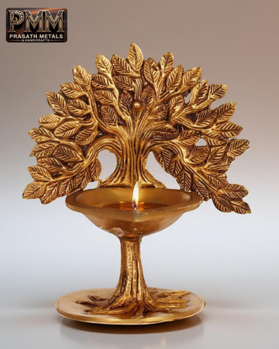Antique Brass Tree Of Life Diya For Home Decor - Color: Golden