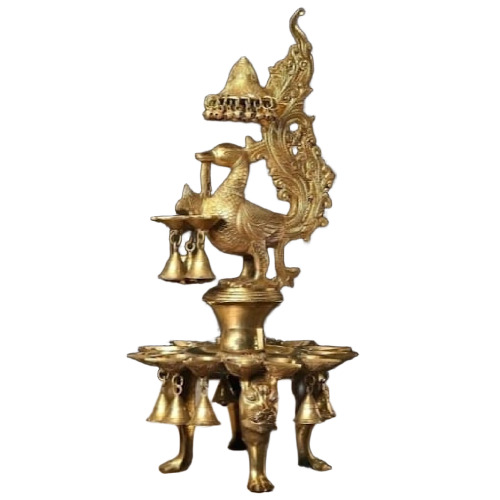 Brass Peacock Lamp with Multi Bells And Ghungroo