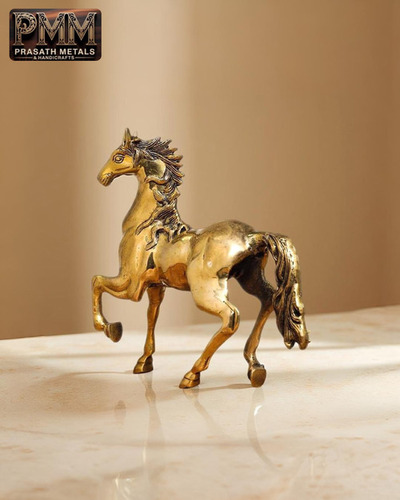 Handcrafted Brass Stallion Statue - Color: Golden/Brass (Antique Glossy)