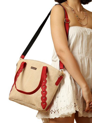 Ensac Red Beige Jute Entangle Tote Bag