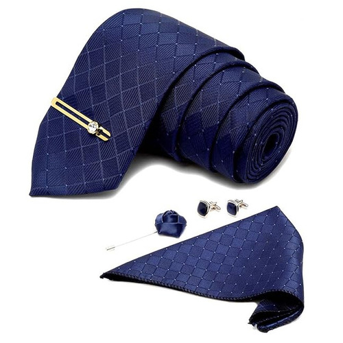 Mens Blue Silk Necktie Set - Feature: Skin Friendly