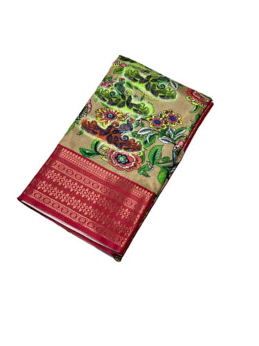 Saree Designed With New Concept Of Tanjore And Floral Prints In The Gap Borders Finished With Zari Outlines - Fabric Type: Crepe