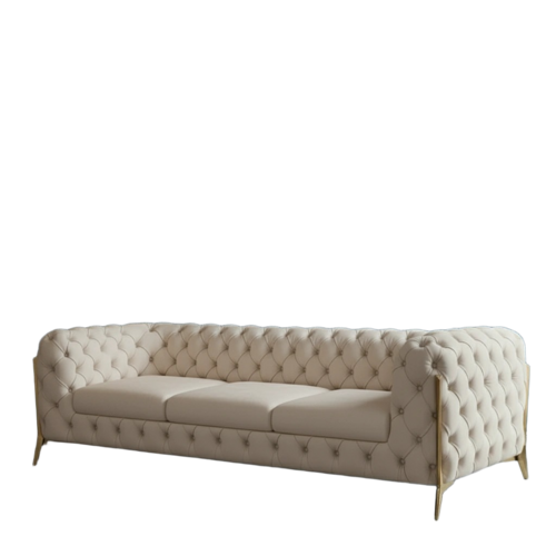 Ziora 3 Seater Premium Fabric Sofa Beige With Metal Legs