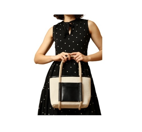 Chic Small Two-Tone Tote Bag With Braided Handles - Gender: Women