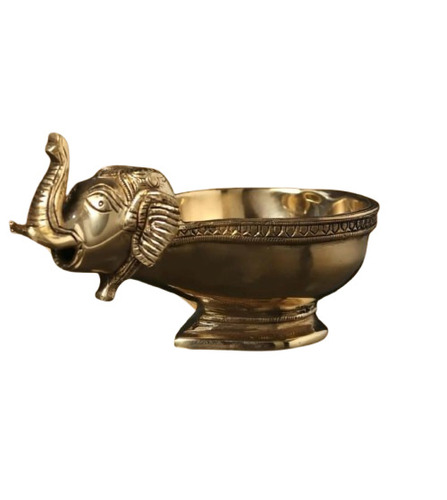Brass Elephant Design Vilakku - Weight: 1.12 Kilograms (Kg)