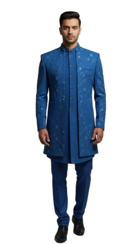 Regal Blue Embroidered Indo-Western Set - Ethnic Region: Indian