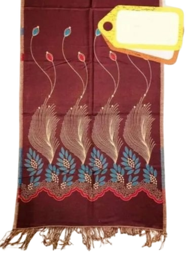 Cotton Printed Poly Wool Stole - Color: Brown