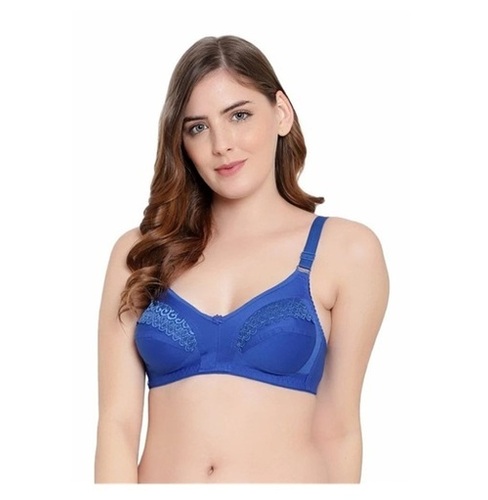 Ladies Bra - Lycra Cotton, Sizes 28-42, Blue | Breathable, Skin-Friendly, No Mark Design