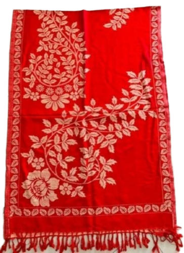 Ladies Red Printed Poly Wool Stole
