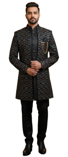 Midnight Mosaic Black Embroidered Indo-Western Ensemble - Design: Hand Work