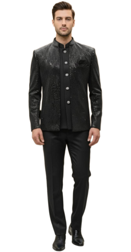 Classic Black Sequin Jodhpuri Suit - Gender: Male