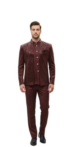 Maroon Sequin Jodhpuri Suit - Gender: Male