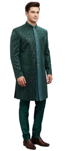 Emerald Green Sequined Indo-Western Sherwani