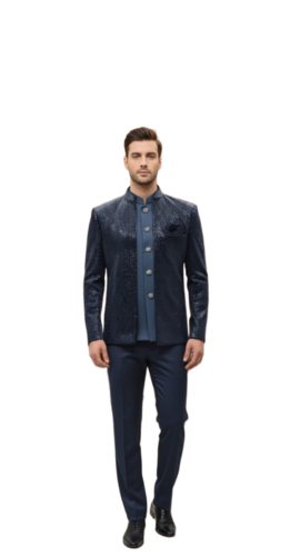 Midnight Blue Sequin Jodhpuri Suit - Gender: Male