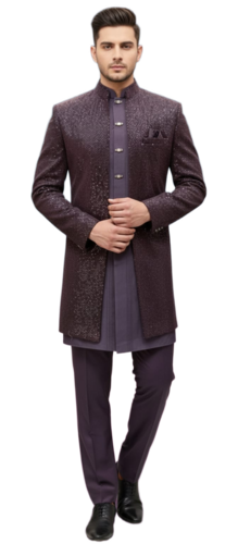Regal Wine Embroidered Indo-Western Sherwani Set