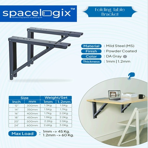 Folding Table Mechanism | Wall Mounted Table Fittings - Color: Grey