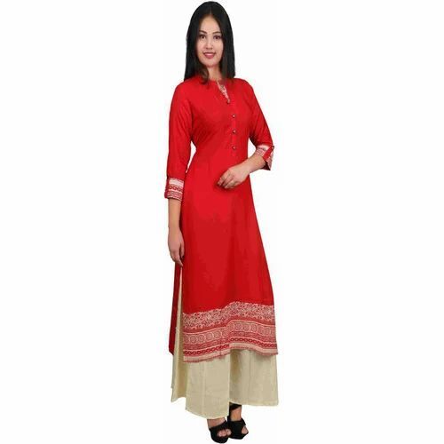 Ladies Casual 3/4 Sleeve Kurti - Design: Standard