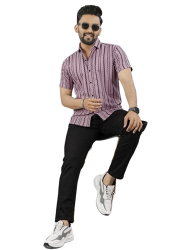 Men's Printed Short Sleeve Casual Shirt Modern Pattern