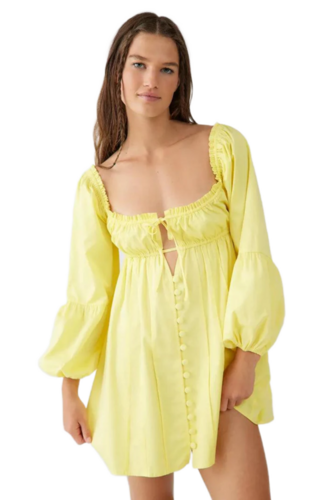 Women Georgette Light Yellow A Line Short Dress - Bust Size: 36 Inch (In)