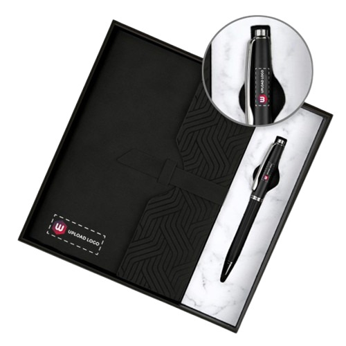 Personalized Employee Welcome Kit 2-In-1 Diary & Pen (Black) - Binding: Perfect Binding