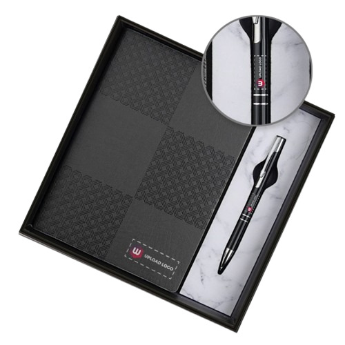 Personalized Employee Welcome Kit 2-In-1 Diary & Pen (Gun Metal Gray) - Binding: Perfect Binding