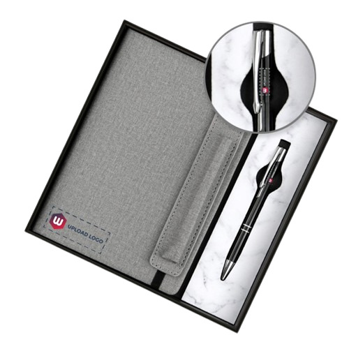 Personalized Employee Welcome Kit 2-In-1 Diary & Pen (Cotton Gray) - Binding: Perfect Binding